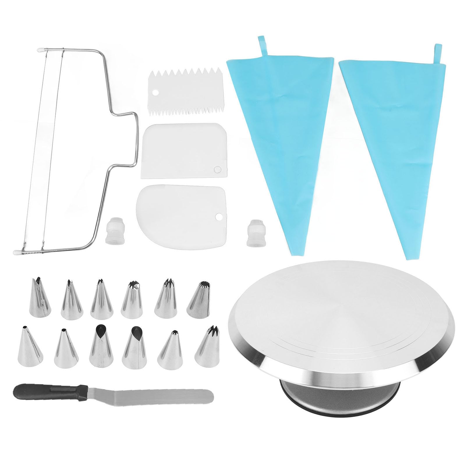 AMONIDA Kit de Decoración de Plato Giratorio para Pasteles de 12 Pulgadas con Base Giratoria de Aleación de Aluminio, Perfecto para Hornear y Decorar Pasteles para Todos los Niveles de Habilidad, 22