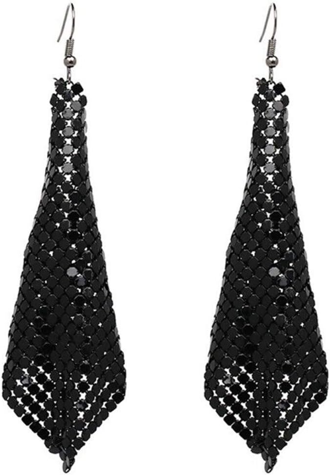 Kingray JewelryRectangle Dangle Lightweight Mesh Tassel Sequin Long Drop Earrings