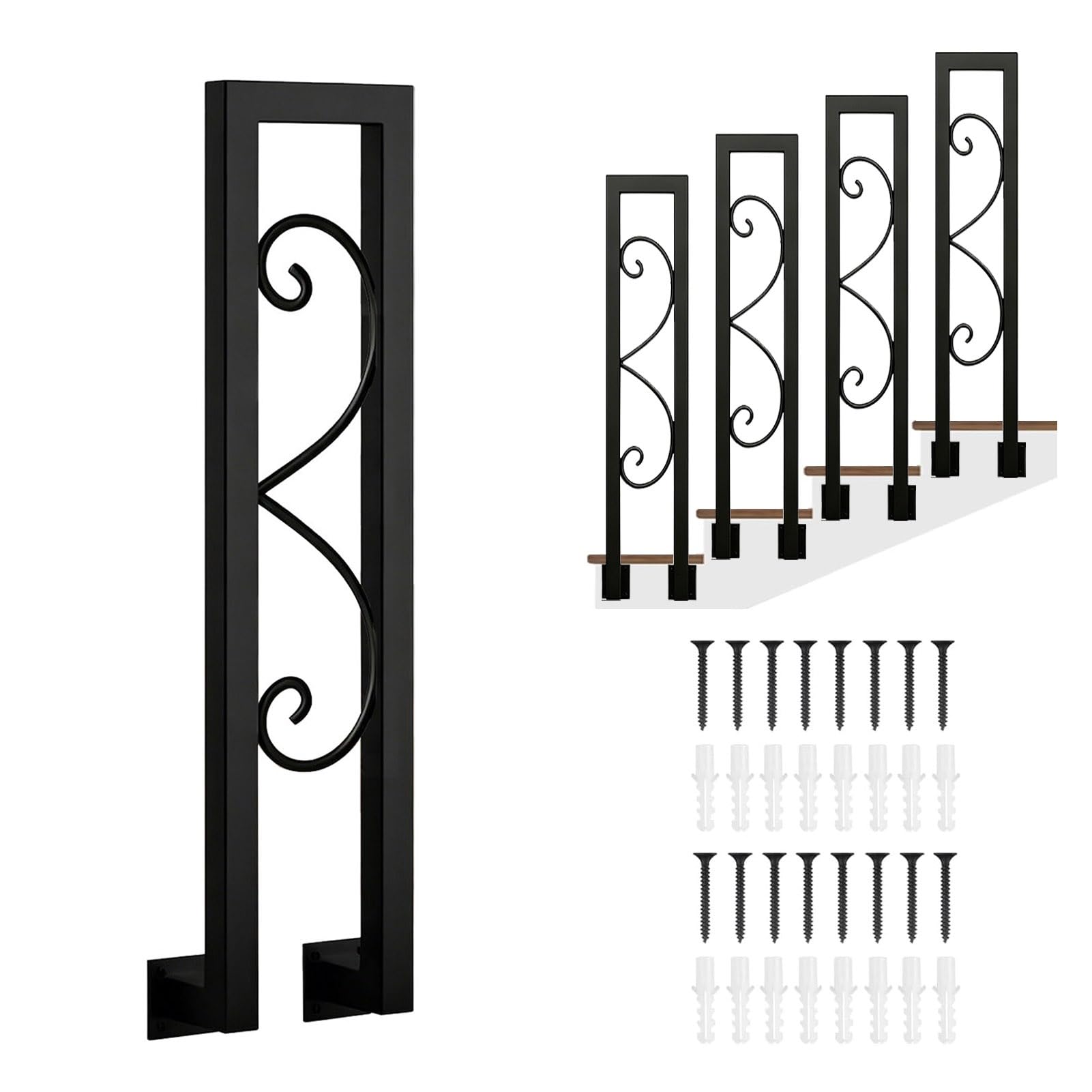 U-Shaped Hand Rail for Outdoor Stair, Fit 1 Step Side Mounted Stair Railing Metal Wrought Iron Banister Handrail Guardrail for Front Porch Loft Garden(75cm/30in)