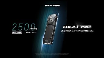 Nitecore EDC23 EDC Flashlight, 2500 Lumen Ultra-Slim Flat Shape USB-C Rechargeable Fast Charging with Digital OLED Display, Mechanical Lock Switch