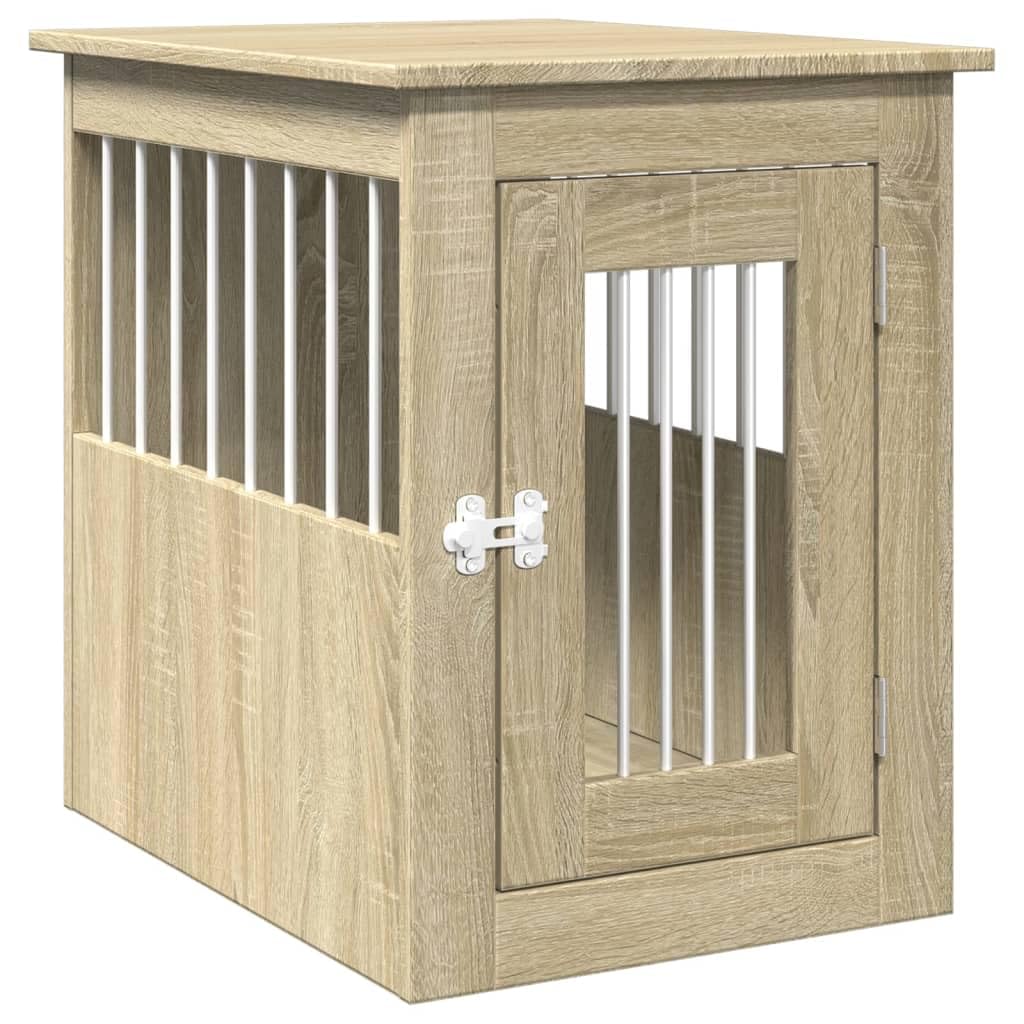 Meuble Cage Pour Chien – Chêne Fumé – 45x62x59 Cm – Niche Intérieur, Neuf