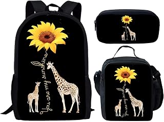 Sunflower Giraffe Backpack Purse for Girls School Bag Lunch Box Cute Bookbag with Pencil Case for Kids Boys Primary Miidle High Students Satchel Rucksack Travel Daypack