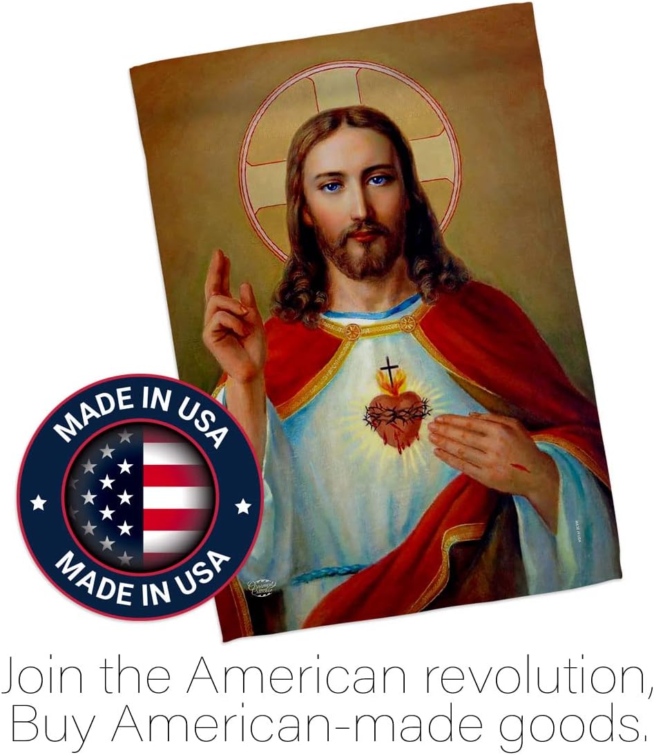 Jesus Sacred Heart House Flag Catholic Gift Home Decor Religious Banner Faith Hope Grace Peace Dove Religion Easter Lawn Porch Outdoor Wall Tapestry Indoor House Banner Small Christian Decoration Made In USA