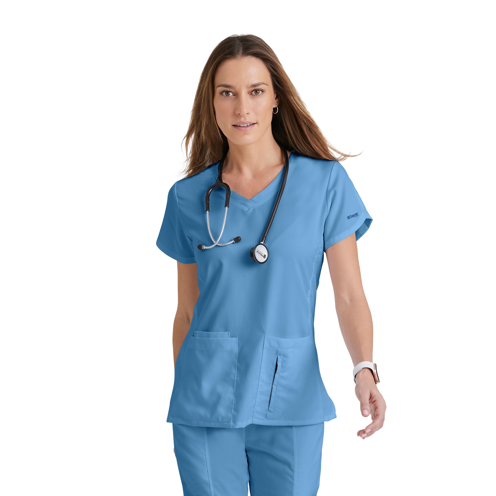 Barco Women's Ciel Grey's Anatomy Scrubs - Cora Scrub Top For Crossover V-Neck, Fitted Back Super-Soft Scrub Top, Blue, M