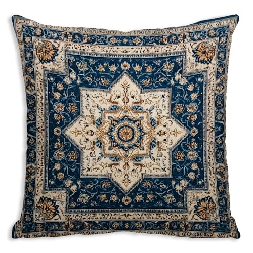 DWSHX Bohemian Vintage Ethnic Pattern Pillow Covers, Boho Throw Pillow Cover, Printed Carpet Pattern Decor Double Sided Square Pillowcase for Living Room Farmhouse Sofa Home (Blue, 18x18inch)