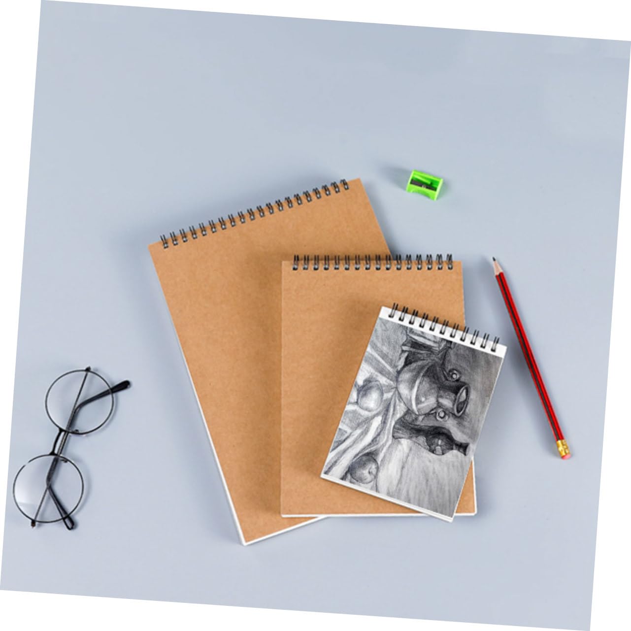 SEWACC Carnet de Croquis à Spirale Khaki, 2 Pièces, Pages Blanches