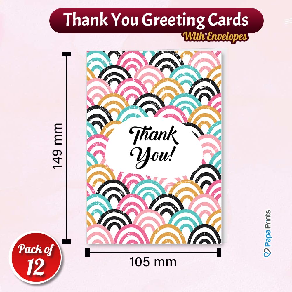 Papa Prints Pack of Thank You Cards Pack Kids (149 x 105 mm) Pack of 12 Thank You Greeting Cards with Envelopes Teacher Card Multipack - Image 2