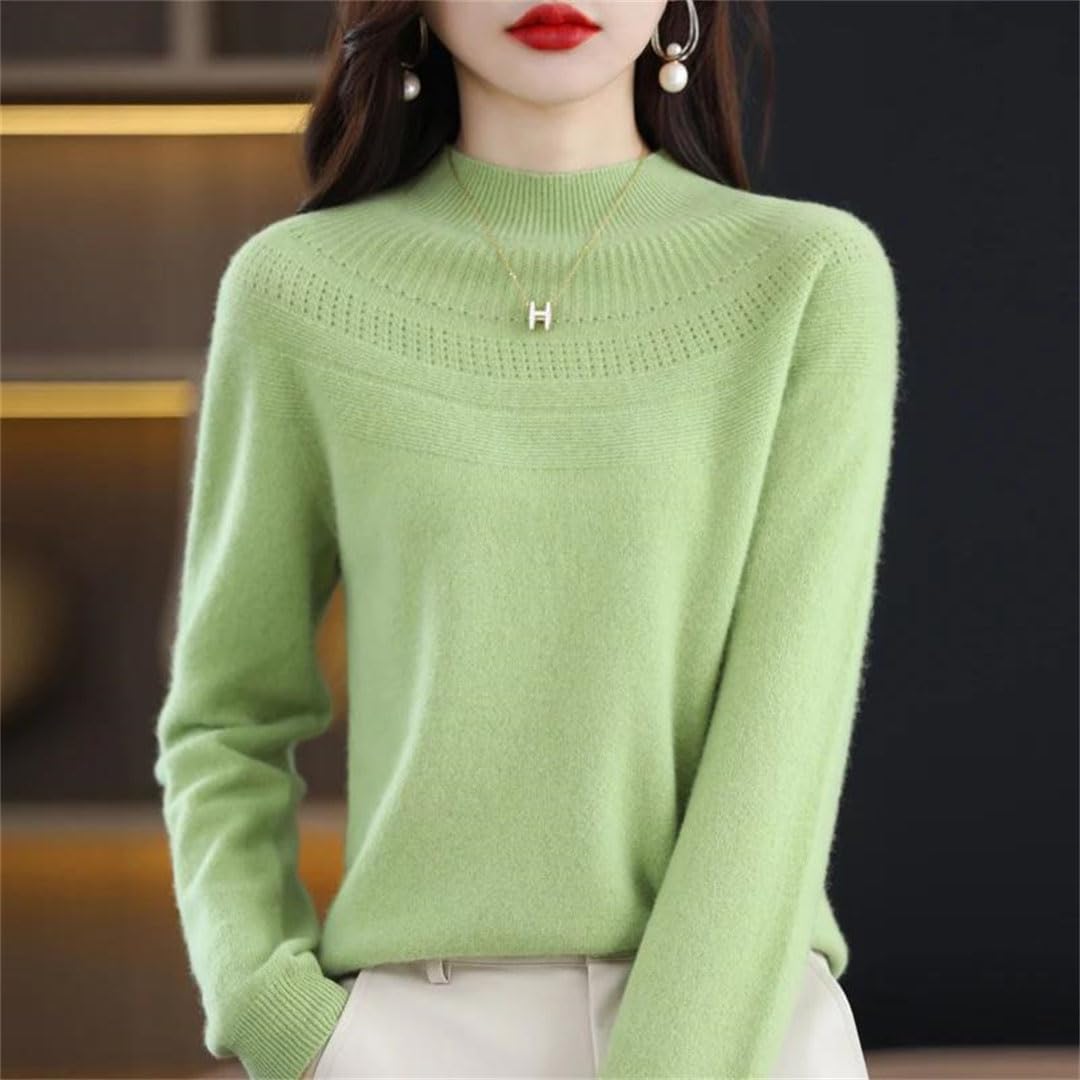 Damski sweter z solidnej wełny sweter z długim rękawem Hollow Loose Slim Fit jednolity kolor proste wszechstronne topy
