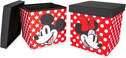Disney Mickey & Minnie - Organizador de cubos de almacenamiento de 15 pulgadas con tapas, juego de 2 | Contenedor de cesta de tela, organizador de