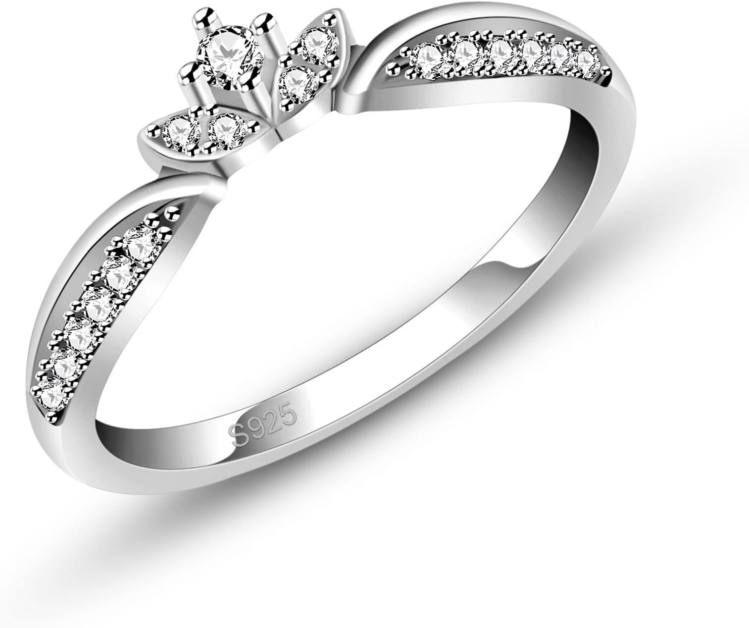 Vintage Elegant 925 Silver Half Eternity Crown Ring with Sparkling Cubic Zirconia Stones for Women - Fashion WCrown Ring for Women’s Engagement Anniversary Wedding Jewelry YA5466