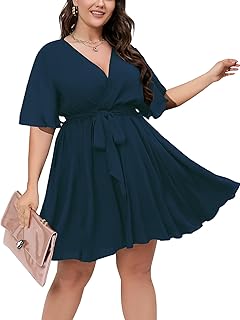 Women's Plus Size Summer Dresses Short Sleeve Wrap V Neck A Line Skater Mini Short Dress XL-4XL - Buy now