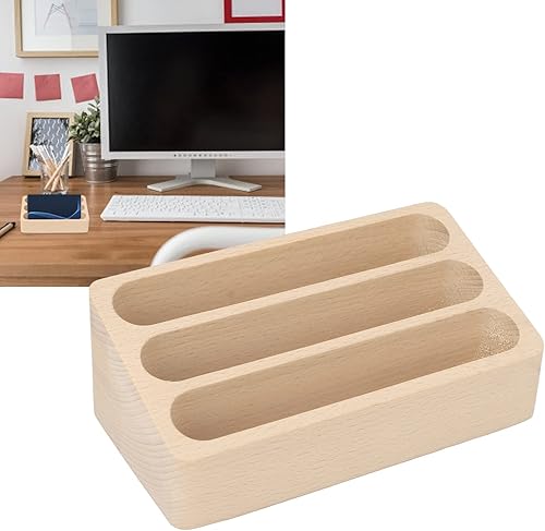 Miniatura 4 de Soporte para tarjetas de visita, 3 ranuras de alta estabilidad, contador de exhibición de tarjetas de presentación de madera, soporte para tarjetas