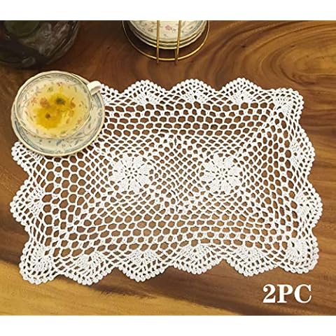 janef White Handmade Crochet Doilies Cotton Table mats Lace Doilies Doily Rectangle Lace Placemats Crochet Placemat 11 by 17 Inches 2PC Cover