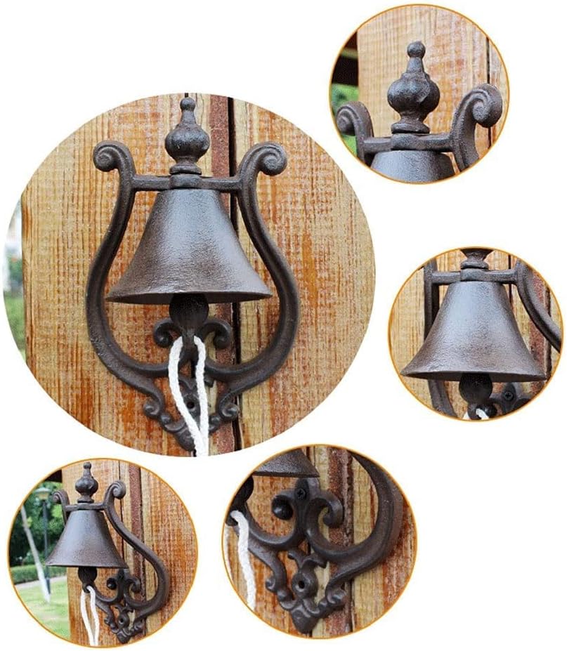 Cast Iron Manual Doorbell, Door Knocker Metal Front Door/Gate Knockers, Vintage American Style Bells for Farmhouse Garden Decor Gate Knocker Handle Door