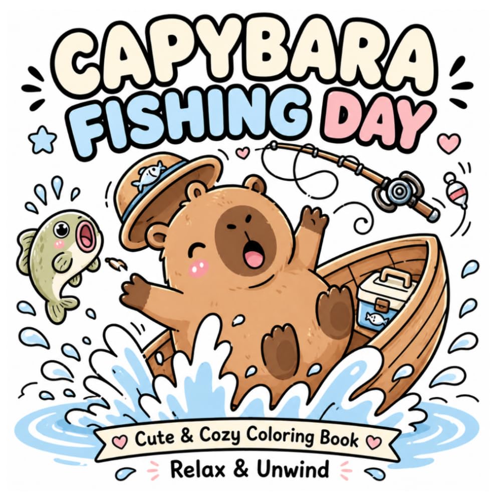 Capybara Fishing Day: Cute & Cozy Coloring Book for Relaxation | Adorable Capybara Moments to Relax & Unwind (Cozy Capybara Coloring Books)