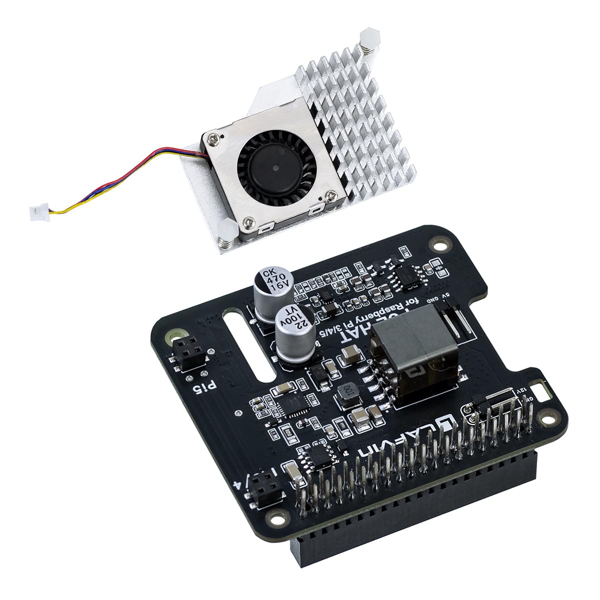 LAFVIN POE HAT Power Over Ethernet para Raspberry Pi 5/4B/3B+,5V/12V Header Outputs,40-pin GPIO Header
