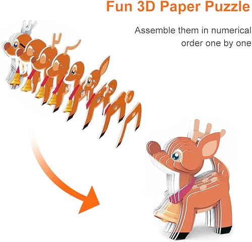 Miniatura 2 de Rompecabezas de papel 3D, kit de modelo de reno de Navidad, regalo de manualidades para niños, niñas, adultos, amantes de los animales