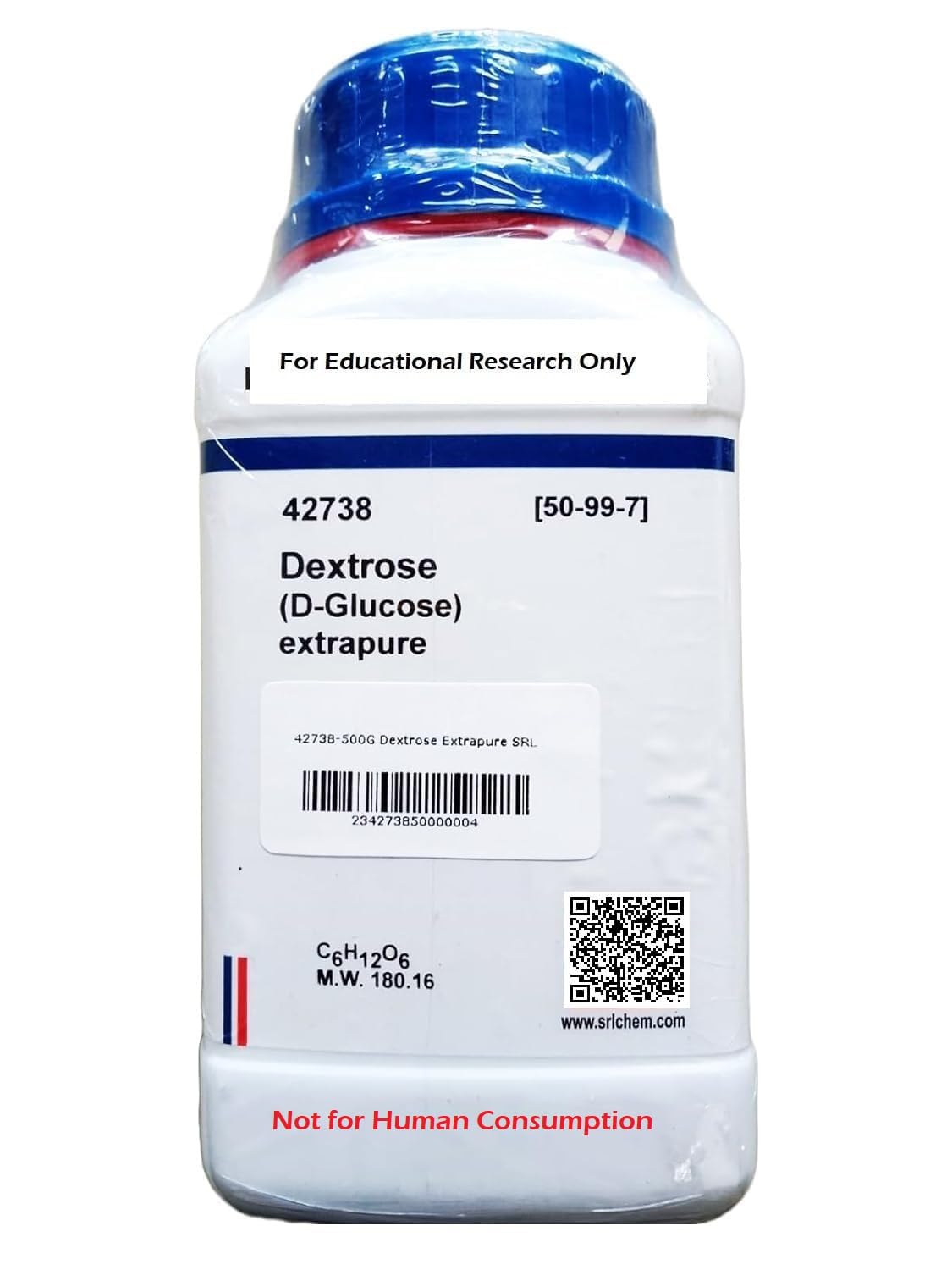 SRL Dextrose (D-Glucose) Extrapure, 500Gm, CAS No 50-99-7, Molecular Formula : C6H12O6, Molecular Weight : 180.16, Storage : Room Temperature, Shelf Life : 60 Months for laboratory and industrial use