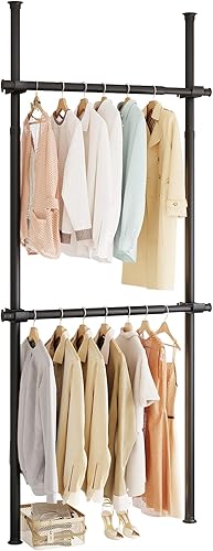 Perchero de piso a techo, perchero telescópico de alta resistencia, 43-122 pulgadas de altura y 30-47 pulgadas de ancho, capacidad de carga total de