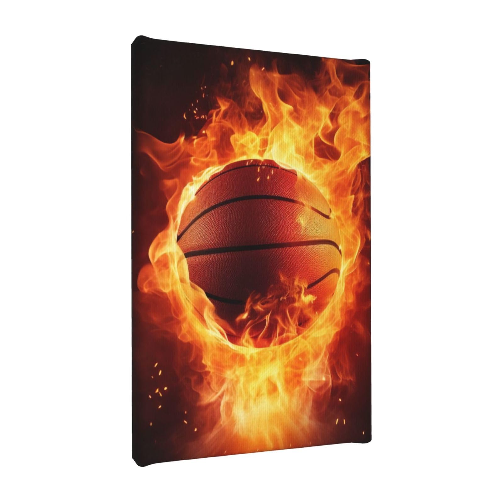 YKLJG Basketball on Fire Flame Splashing Printed Wall Art Canvas Painting 20x30 CM Wooden Framed Picture Painting Artwork Prints for Bedroom Kitchen Home Office Decor