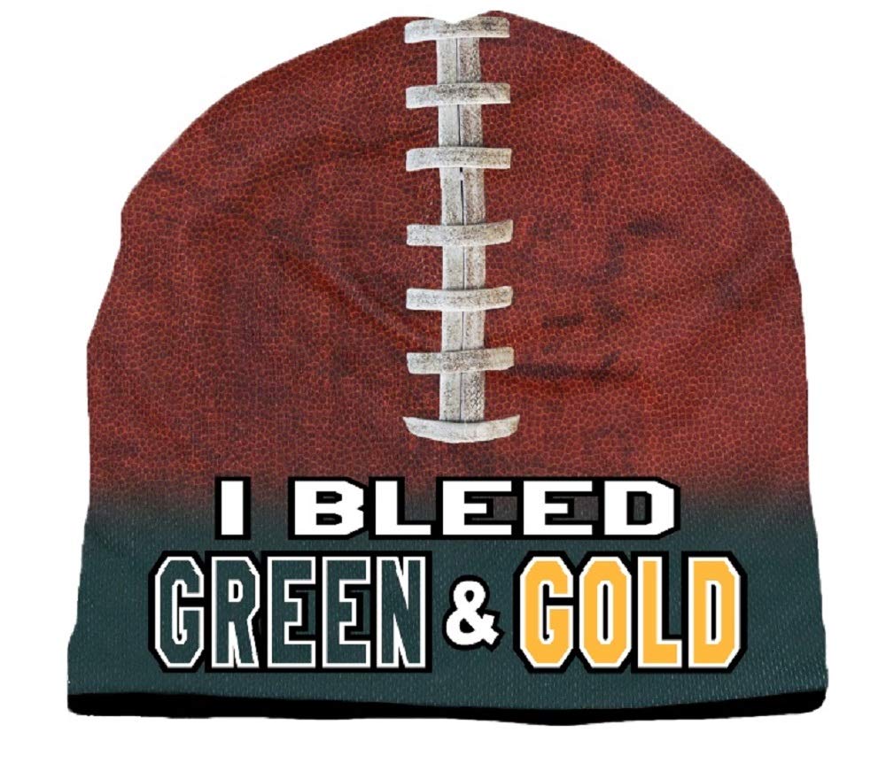 American Mills Universal None Unisex Beaniebeanie I Bleed Style Sublimated Football Forest Green & Gold Design, Green & Gold, One Size