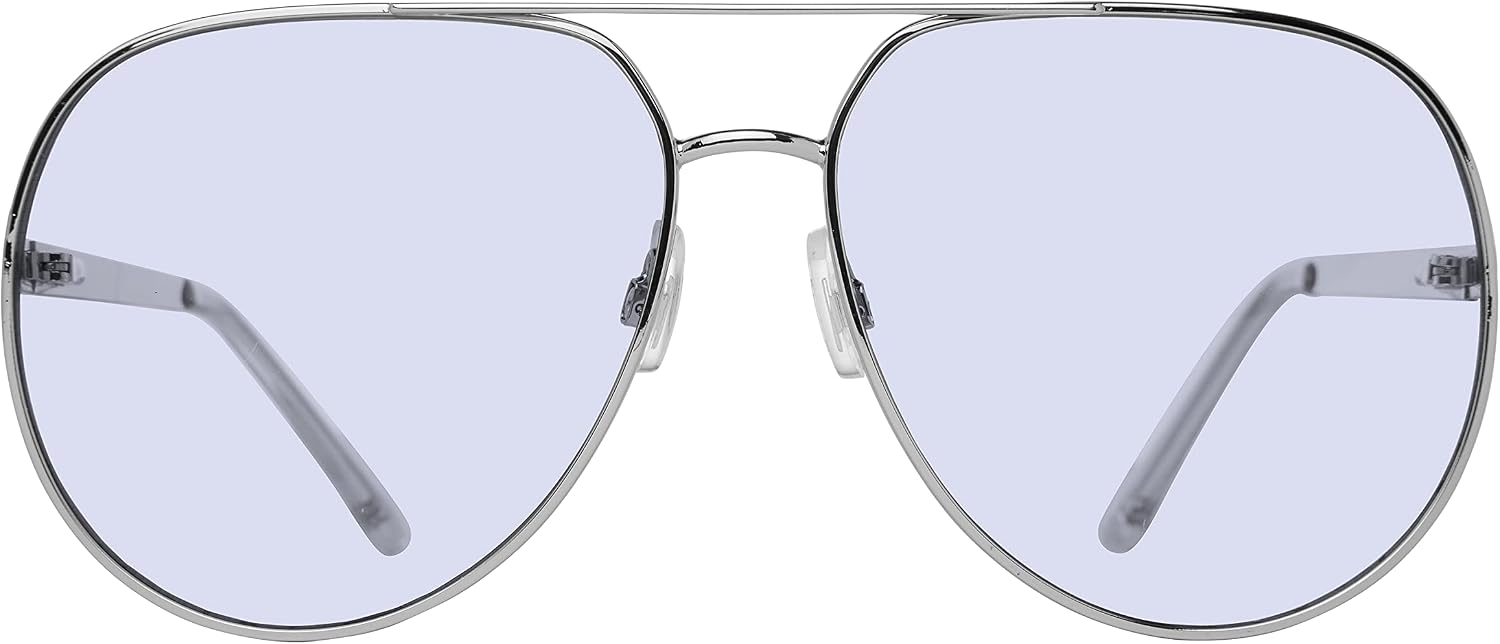 Steve Madden Women's Female Sunglasses Style Visage Aviator, Shiny Silver/Glitter/Blue, 63mm, 16mm