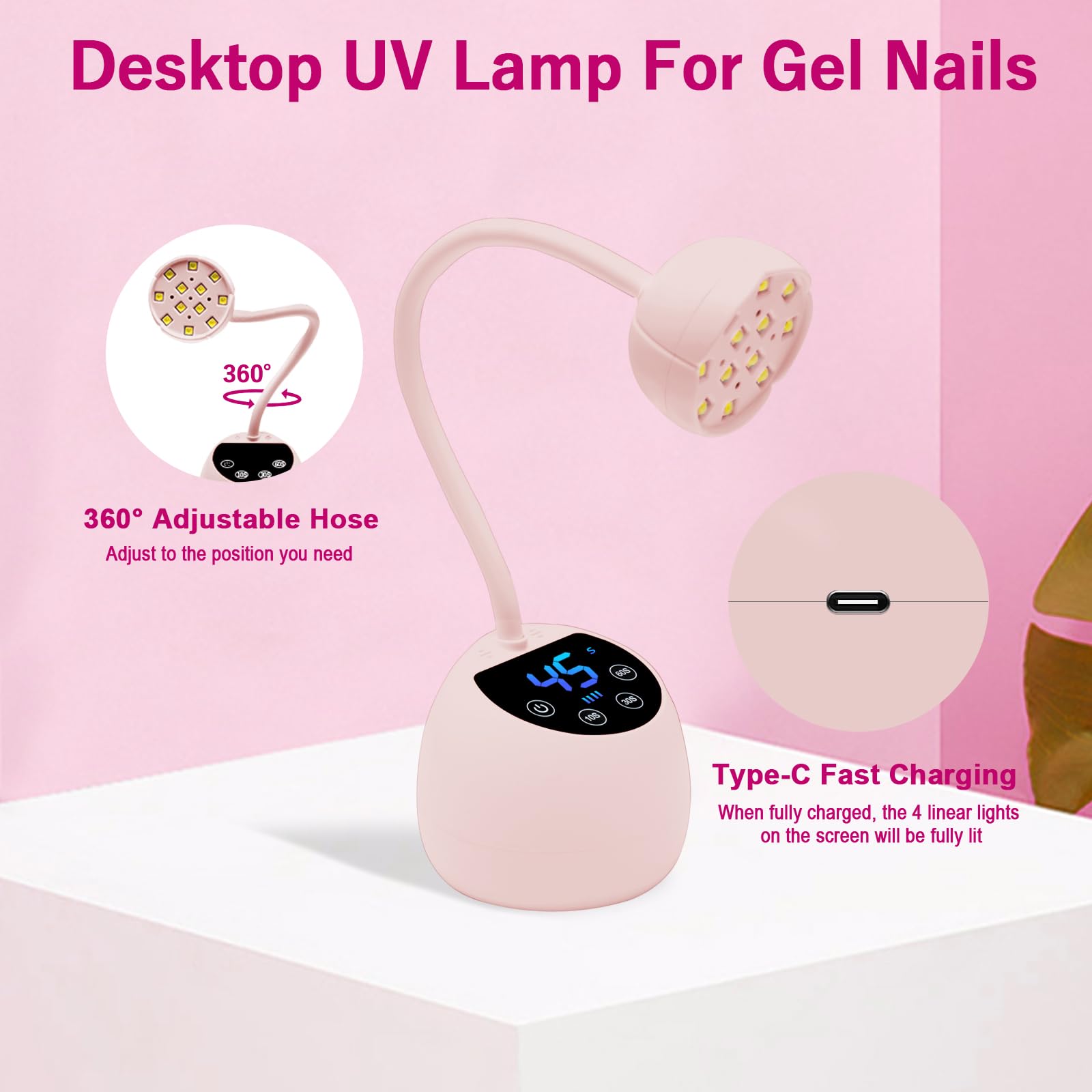CGBE Mini Lampada UV Led Unghie con Sensore Automatico Intelligente e Display LCD, 12 Perline LED Mini Lampada Unghie con 4 Timers, 36W Mini Asciuga Unghie Portatile Adatta per Salone e Casa