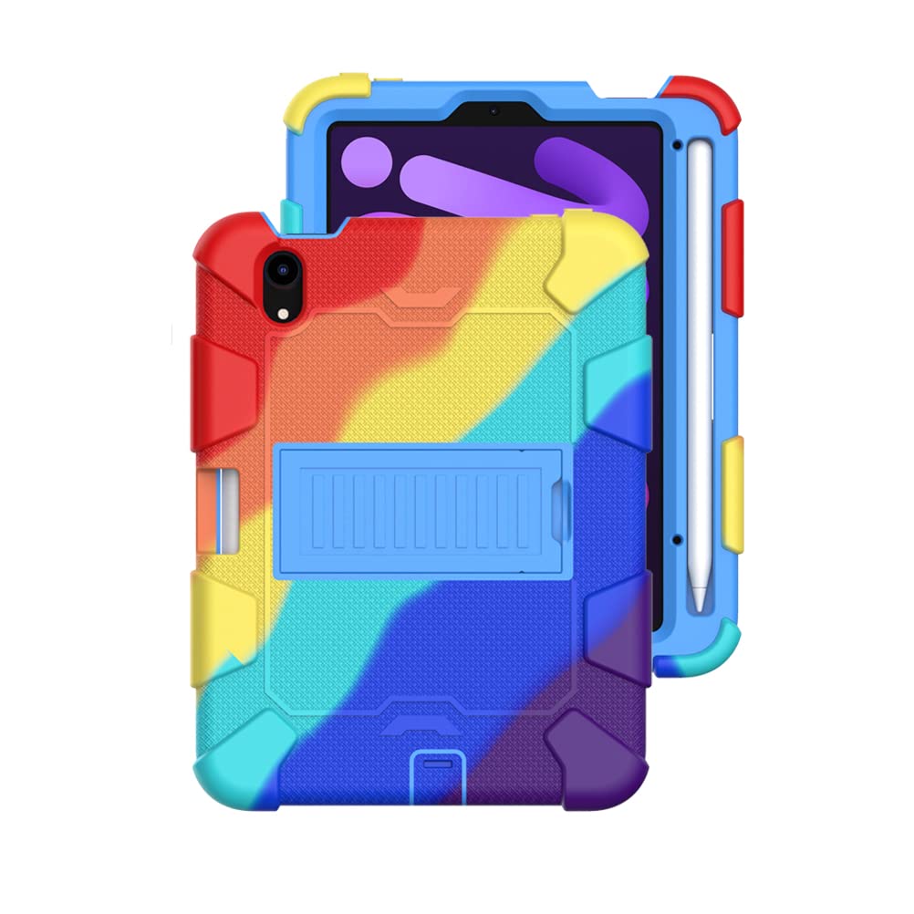 Case for iPad Mini 2021 with Pencil Holder&Kickstand, Drop-Proof Case for iPad Mini 6th Generation 8.3'',Colorful/Blue