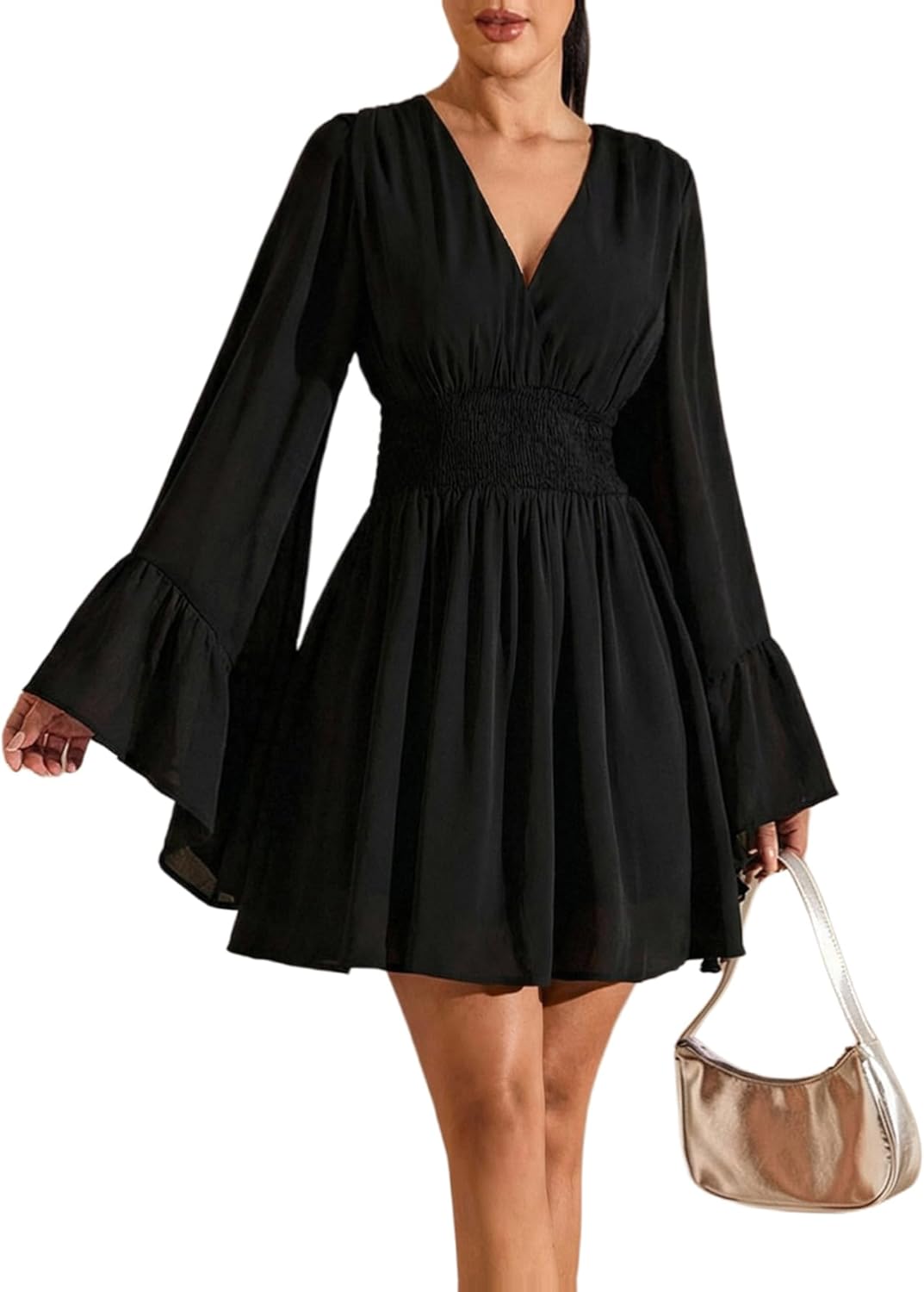 BEAUDRM Women's Plus Size Boho Western Dress Bell Sleeve Cowgirl Hippie Mini Dress Mesh A Line Casual Flowy Dresses