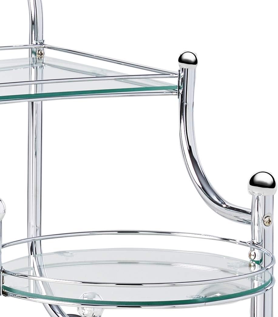 Coaster Home Furnishings CO- Wheeled Serving Cart with Finials, Chrome and Clear - Bar & Serving Carts