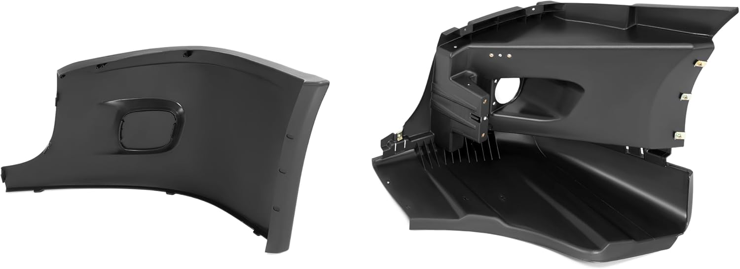 Front Bumper End Cap & Reinforcement Compatible with 2008-2017 Freightliner Cascadia Bumper Cover W/O Fog Light Holes Black - Passenger Side End Corner Extension Inner Mount Support