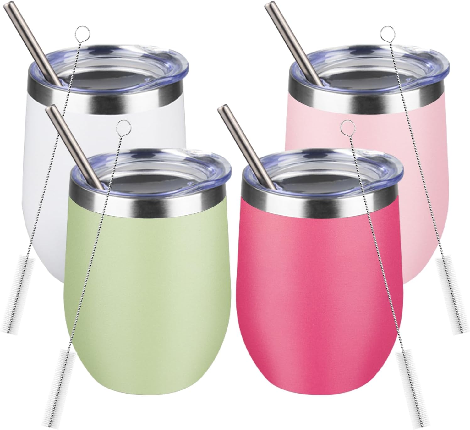12oz/4 Pack Stainless Steel Wine Tumbler with Lids, Double WallVacuum Stainless Steel Travel Tumbler,Insulated Wine GlassesTravel Tumbler for Cold & Hot Drinks,Cup for Champaign Coffee(Light color) 12oz/4 Pack Stainless Steel Wine Tumbler with Lids, Double WallVacuum Stainless Steel Travel Tumbler,Insulated Wine GlassesTravel Tumbler for Cold & Hot Drinks,Cup for Champaign Coffee(Light color)