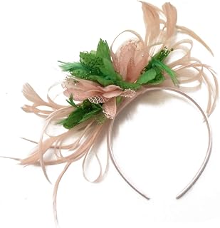 Tocado con diseño de flores, color rosa y verde jade, color melocotón, nude y verde