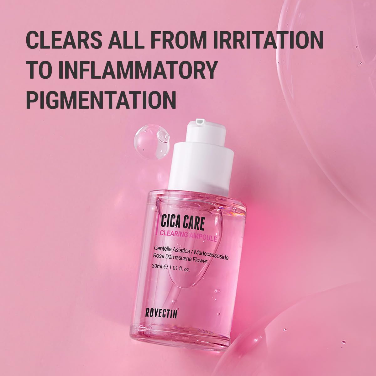 ROVECTIN Cica Care Clearing Ampoule for Soothing and Sensitive Care For Ance, Blemish, Redness with Calamine, Centella Asiatica and Damask Rose (1 Fl. Oz, 30ml)