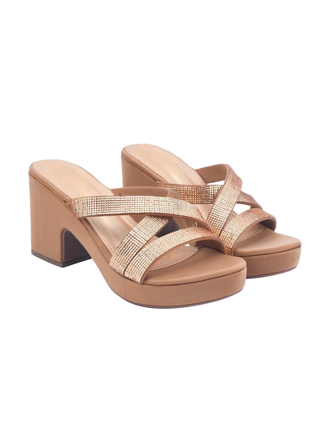 hvnly by shoetopia Hvnly Women's Block Heel Sandals with Luxury High Heel Sandals | Festive Footwear Sparkling Straps Stylish Party & Casual Slip-On Heels-picture-52