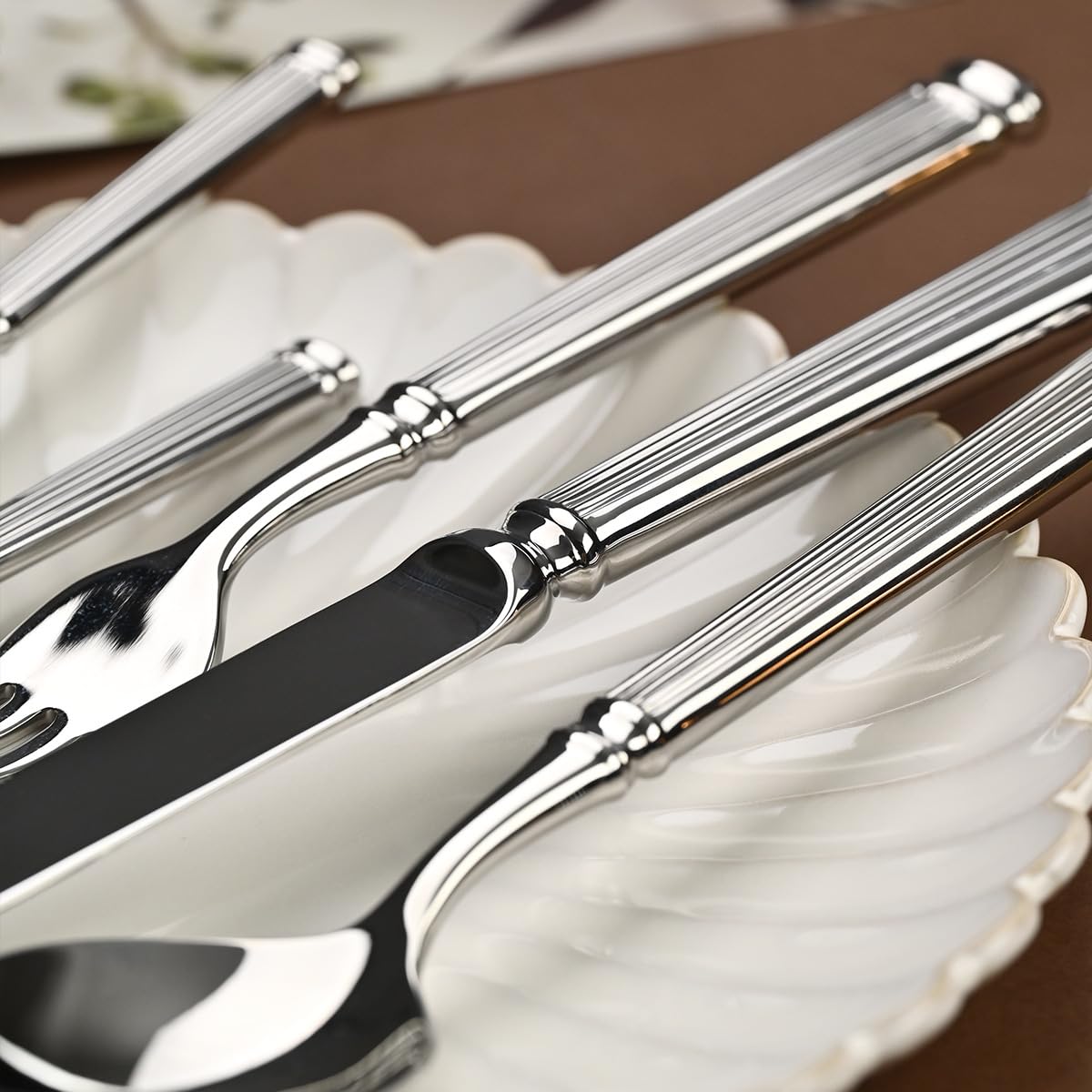 Besteckset, 5/20/30/40-teilig, 304 Edelstahl, handwerklich geschmiedet, für Zuhause, Restaurant, Steakbesteck, Messer, Gabeln und, Silber, 6er-Set, 30-teilig (Silber, 4er-Set)