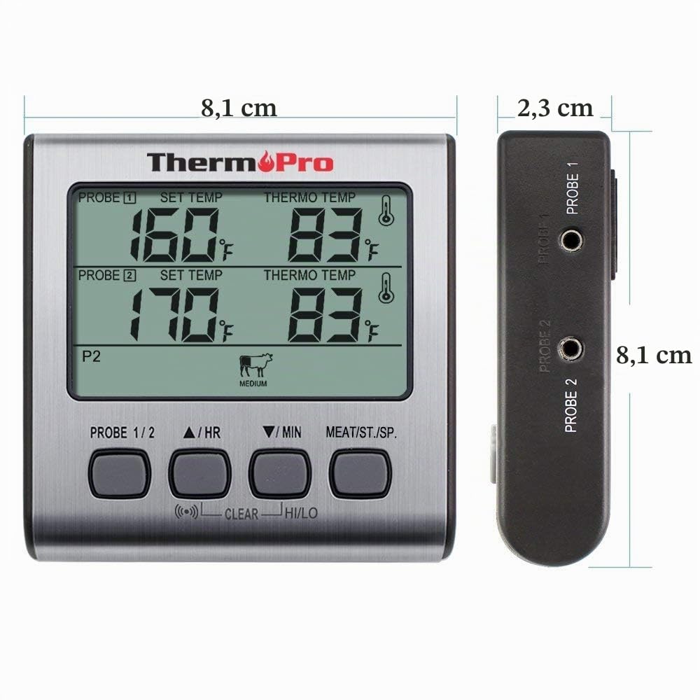 ThermoPro TP17 Thermomètre pour Viande Numérique Double Sonde Grand Écran LCD Rétroéclairé Cuisson Barbecue