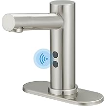 BWE Brushed Touchless Bathroom Sink Faucet Hands Free Automatic Sensor Faucet with Hole Cover Plate Sensor Motion Smart Bathroom Wash Basin Sink Faucet Nickel with Supply Lines