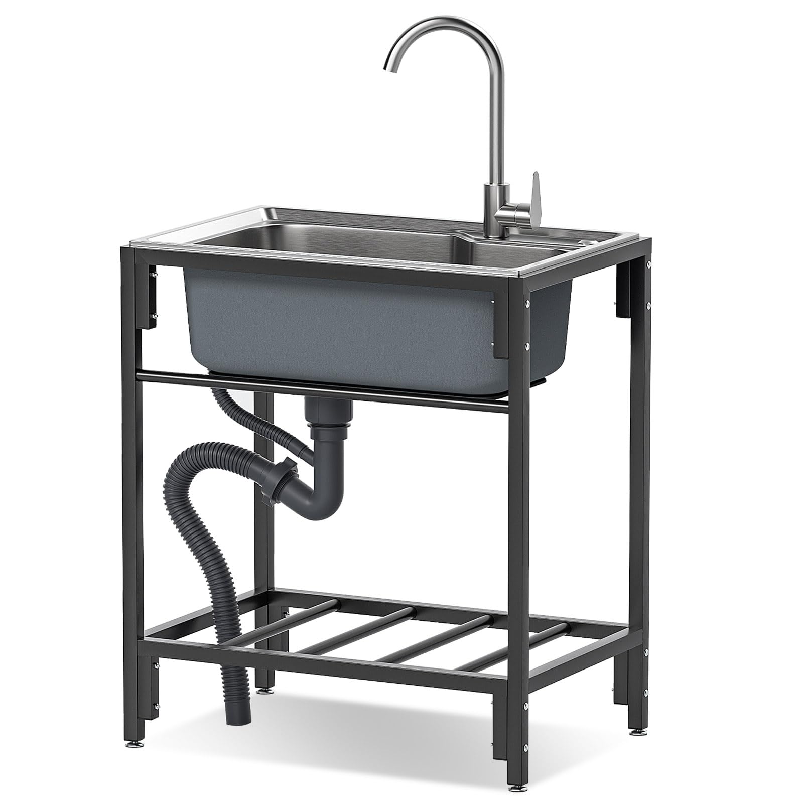 CZYWKDDPP Single Bowl Commercial Restaurant Kitchen Wash Basin Station W/Storage Shelve, Prep & Utility Stainless-Steel Laundry/Backyard/Garage 71 * 50 85cm