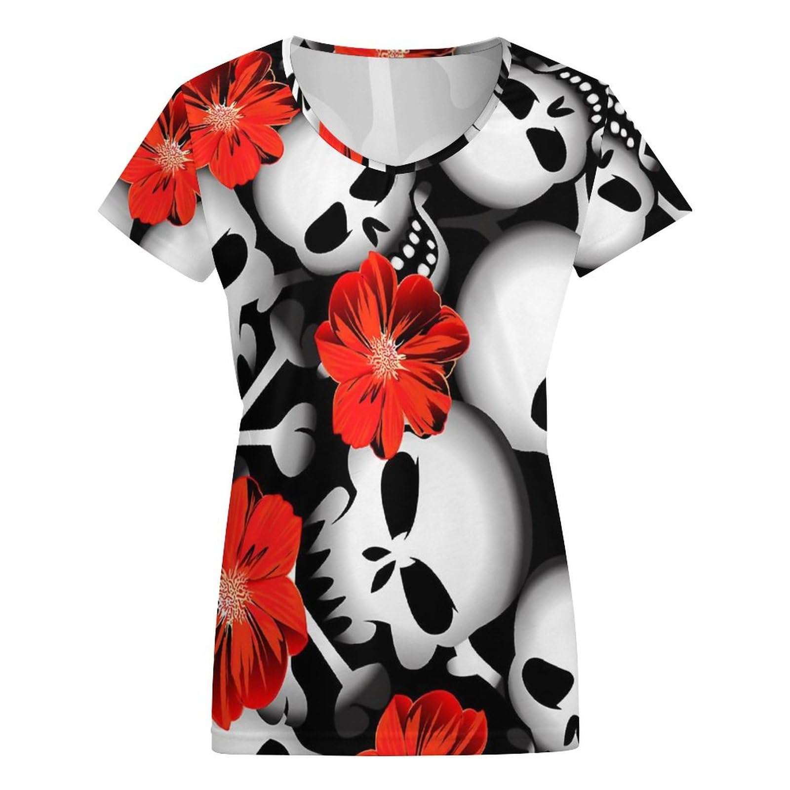 Amazon.co.jp: Tシャツ 半袖 レディース スカル 髑髏 花柄 夏 Vネック 
