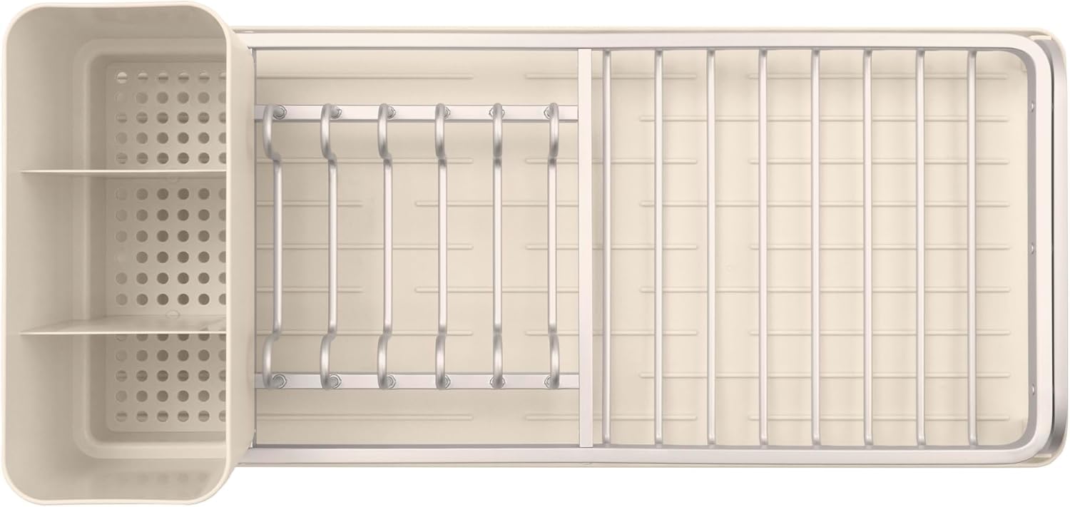 Brabantia Égouttoir Vaisselle Compact SinkSide (Beige Clair), Égouttoir Vaisselle sur évier Polyvalent avec Panier à Couverts Amovible, Organisateur Plan de Travail Cuisine Compact