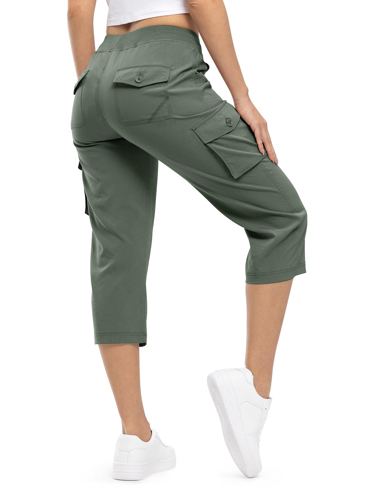 TBMPOY Womens Cargo Capris Lightweight Hiking Pants 6 Pockets Quick Dry Casual Outdoor Trip Loose Shorts Cropped Cotton