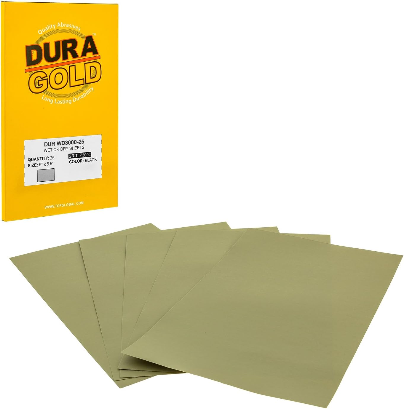Dura-Gold Premium 3000 Grit Wet or Dry Sandpaper Sheets, 5-1/2" x 9", Box of 25 - Car Color Sanding, Detailing, Polishing Automotive, Woodworking Wood Furniture, Metal Finishing Hand Sand Block Sander