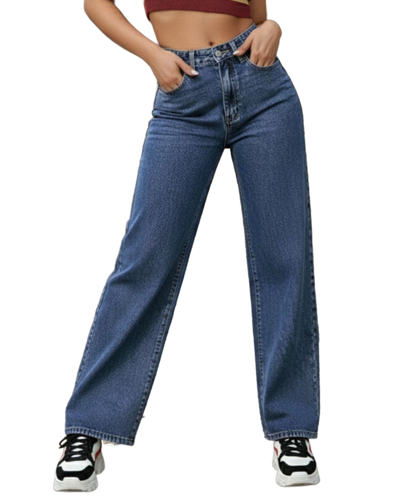ausk Women's High-Waisted Loose Fit Jeans – Premium Wide Leg Relaxed Denim || Woman Jean's || Women Baggy Jeans-picture-47