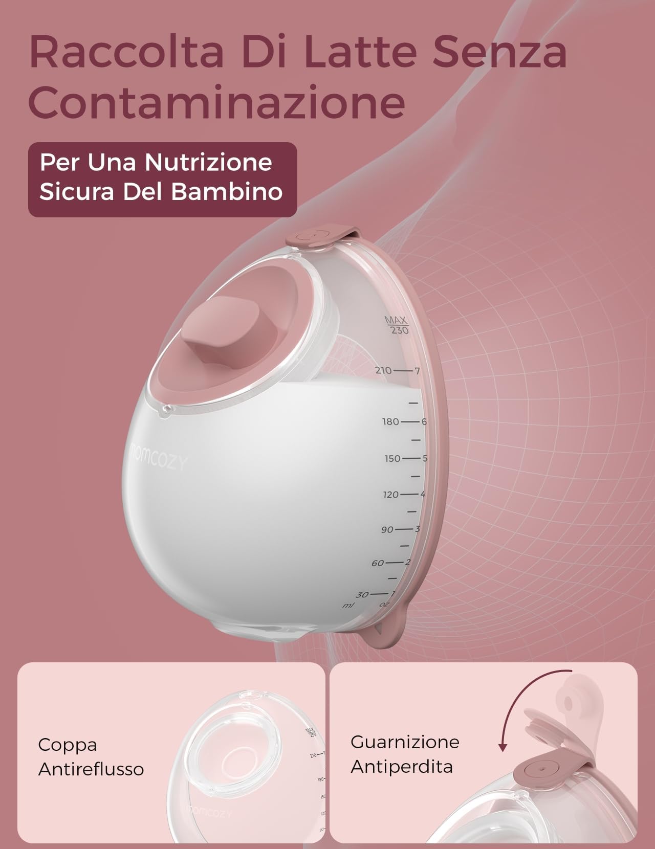 Momcozy V1 Pro Tiralatte Elettrico Indossabile a Mani Libere, Aspirazione fino a 300 mmHg, 3 Ritmi e 15 Livelli, Coppe da 230 ml, Flangia DoubleFit, Rosso Cozy