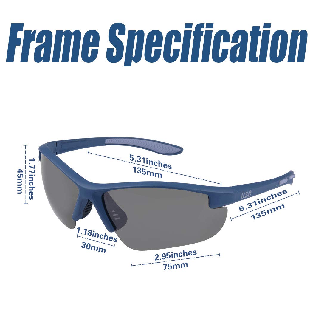 O2O Gafas de sol deportivas polarizadas para hombre y mujer, adolescentes, ciclismo, golf, béisbol, ciclismo, pesca, correr, unisex, adulto, azul, mediano
