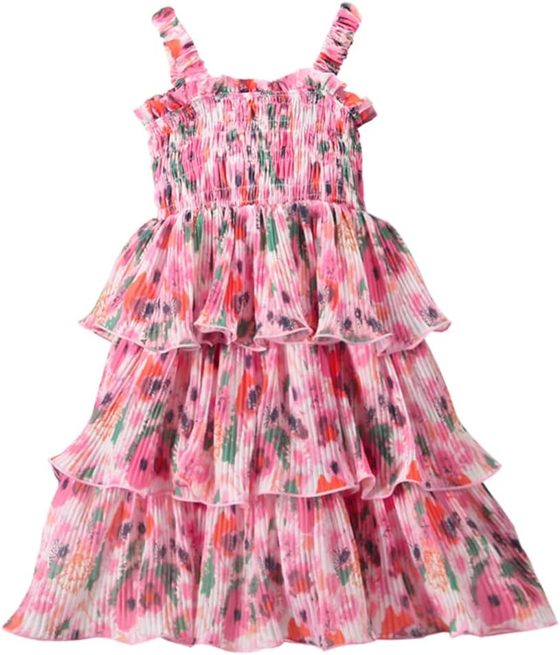 Girls Sleeveless Dress Kids Floral Print Cami Dress Backless Summer Dresses Flare Casual Beach Midi Dresses - Image 2