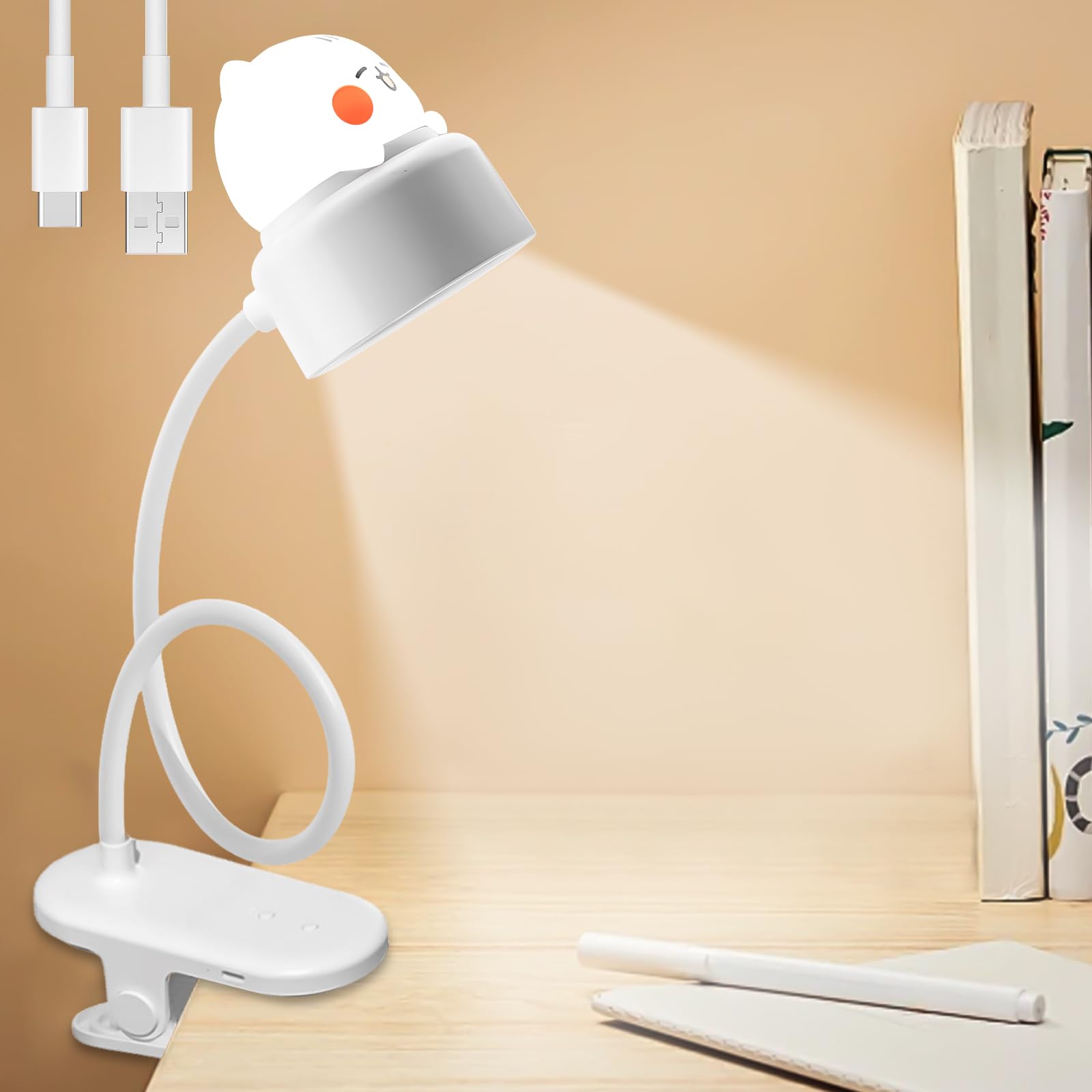 GBKDQQ Lámpara con pinza para cama, lámpara de lectura, regulable, 3 niveles de brillo y 360°, flexible, USB, recargable, con protección ocular para niños, estudios/trabajos, interruptor táctil, color