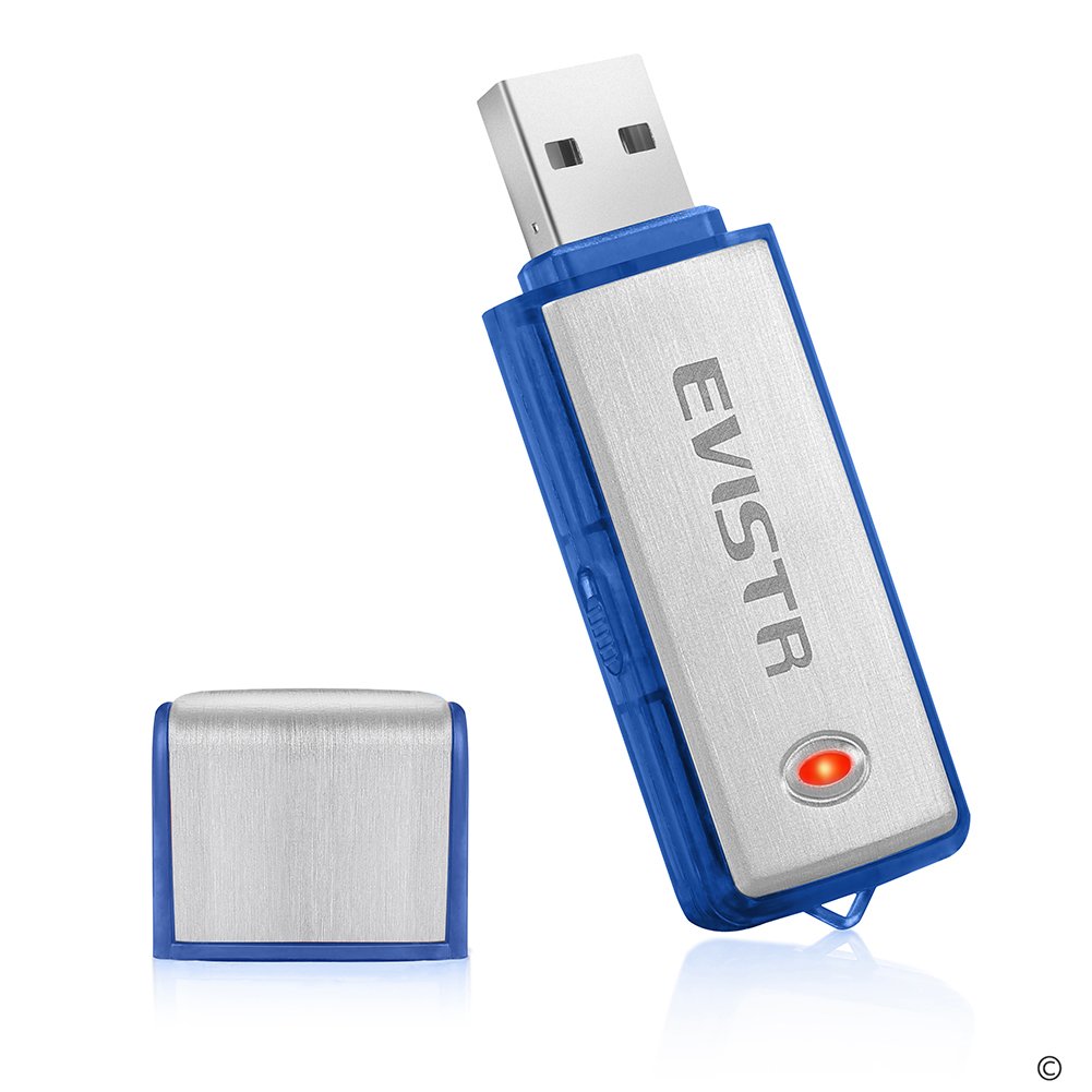 Evistr mini dictation device hidden in a USB stick with capacity: 8GB and USB stick functionality. Practical, not recognisable recording device. blue