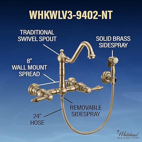 Miniatura 6 de WHKWLV3-9402-NT-BN - Grifo de montaje en pared, níquel cepillado